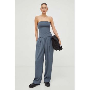 Samsoe Samsoe pantaloni femei, culoarea negru, lat, high waist