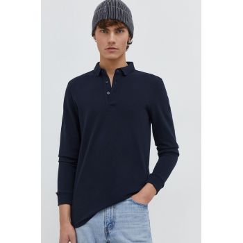 Superdry longsleeve din bumbac culoarea albastru marin, neted