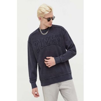 Tommy Jeans hanorac de bumbac barbati, culoarea gri, cu imprimeu