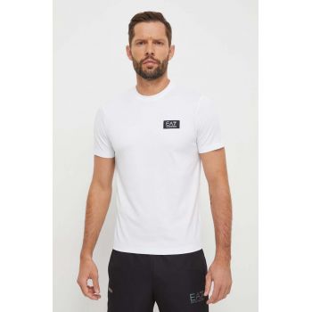 EA7 Emporio Armani tricou barbati, culoarea alb, neted