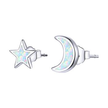 Cercei din argint Little Moon and Star Opal