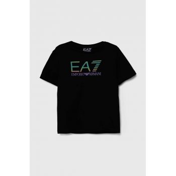 EA7 Emporio Armani tricou de bumbac pentru copii culoarea negru, cu imprimeu