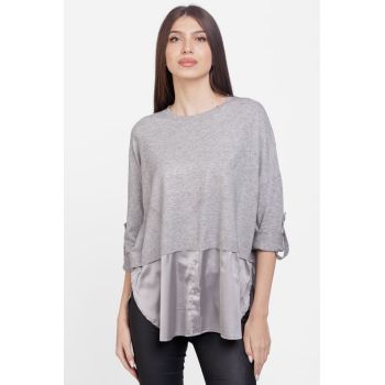 Bluza angora tip camasa, cu satin la baza, gri