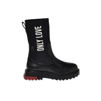 Cizme mid-calf cu garnituri de piele