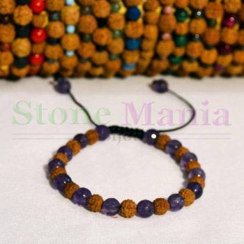 Bratara rudraksha 6mm si ametist fatetat 6mm ieftina