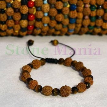 Bratara rudraksha 8mm si ochi de tigru fatetat 6mm