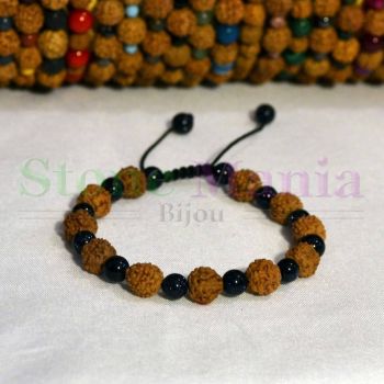 Bratara rudraksha 8mm si piatra soarelui albastra 6mm