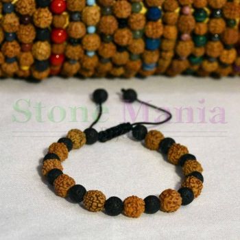 Bratara rudraksha 8mm si roca vulcanica 6mm