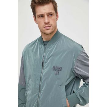 Armani Exchange geaca bomber barbati, culoarea verde, de tranzitie, oversize