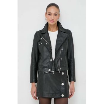 Armani Exchange geaca ramones de piele femei, culoarea negru, de tranzitie