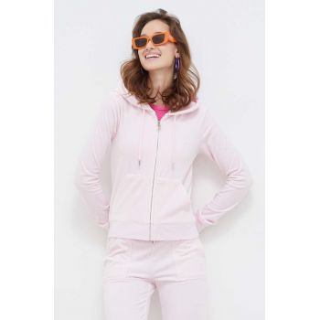 Juicy Couture bluză din velur culoarea roz, cu glugă, neted