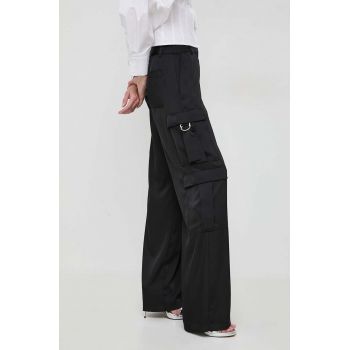 Karl Lagerfeld pantaloni femei, culoarea negru, drept, high waist