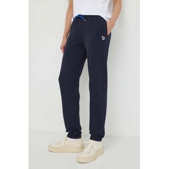 PS Paul Smith pantaloni de trening din bumbac culoarea albastru marin, cu imprimeu