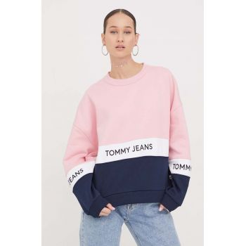 Tommy Jeans bluză femei, culoarea roz, cu model DW0DW17705 ieftin