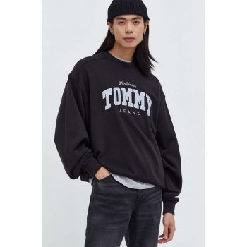 Tommy Jeans hanorac de bumbac bărbați, culoarea negru, cu imprimeu DM0DM18386