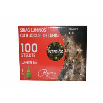 Instalatie de Craciun sirag luminos cu 8 jocuri de lumini 100 de beculete stelute albe 5 m