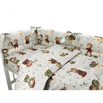 Set lenjerie patut 5 piese MimiNu cu pilota si perna pentru patut 120x60 cm Teddy Bear On Moon