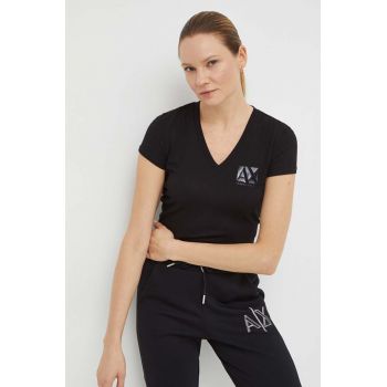 Armani Exchange tricou din bumbac femei, culoarea negru