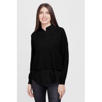 Bluza tip camasa doi in unu, cu angora si tricotajul negru