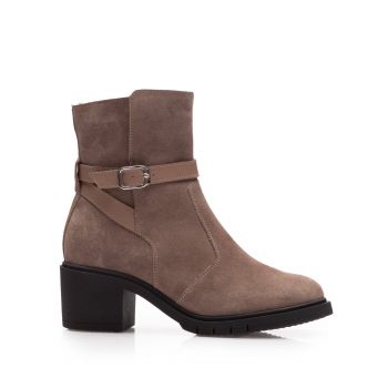 Botine dama casual din piele naturala Leofex - 018 Taupe Velur