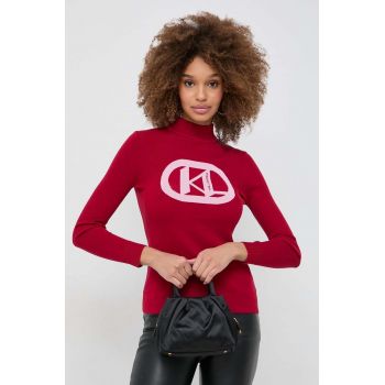 Karl Lagerfeld pulover femei, culoarea rosu, light, cu turtleneck