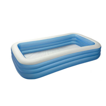 Piscina Gonflabila KlaussTech, Gonflabila, 3 inele, Vinil, 210 x 140 x 65 cm, Alb/Albastru