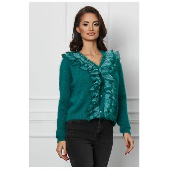 Bluza Mirela verde cu strasuri si volanase