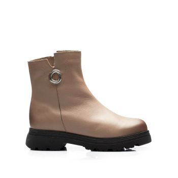 Botine damă casual din piele naturală, Leofex - 443 Taupe box la reducere