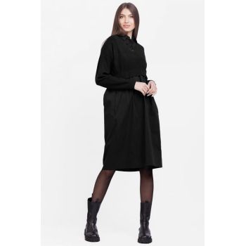 Rochie camasa din poplin de bumbac cu pulover angora, neagra