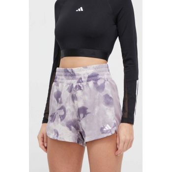 adidas Performance pantaloni scurți de antrenament Pacer culoarea violet, cu model, high waist IQ2631