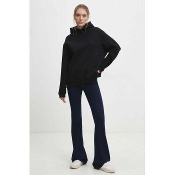 Answear Lab bluza femei, culoarea negru, cu glugă, neted