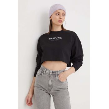 Tommy Jeans bluză femei, culoarea negru, cu imprimeu DW0DW17332