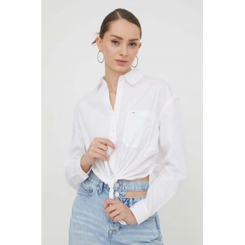 Tommy Jeans cămașă femei, culoarea alb, cu guler clasic, regular DW0DW17520