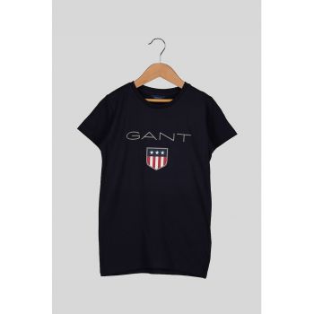 Tricou din bumbac cu imprimeu logo Shield