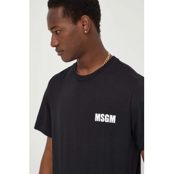 MSGM tricou din bumbac bărbați, culoarea negru, cu imprimeu 3640MM130.247002