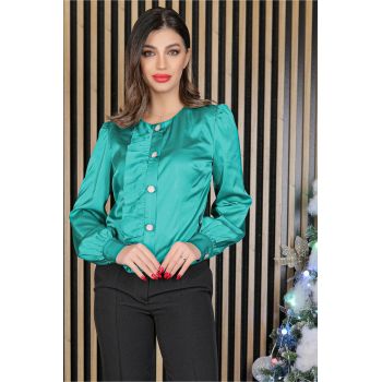 Bluza MBG verde cu volanas si nasturi decorativi