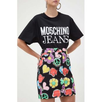 Moschino Jeans fusta jeans culoarea negru, mini, drept