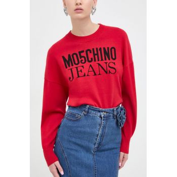 Moschino Jeans pulover de bumbac culoarea rosu, light