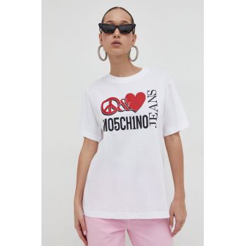 Moschino Jeans tricou din bumbac femei, culoarea alb