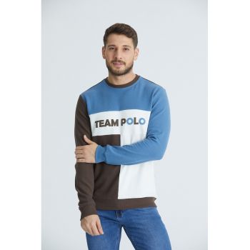 Bluza de trening cu decolteu la baza gatului si model colorblock Fiesta