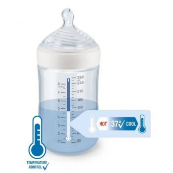 Biberon Nuk First Choice Plus control temperatura 150 ml cu tetina din silicon M 0-6 luni Lalele ieftin