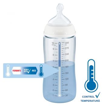 Biberon Nuk First Choice PP 300 ml control temperatura si tetina din silicon M 0-6 luni Girafa