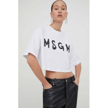 MSGM tricou din bumbac femei, culoarea alb 3641MDM137.247002