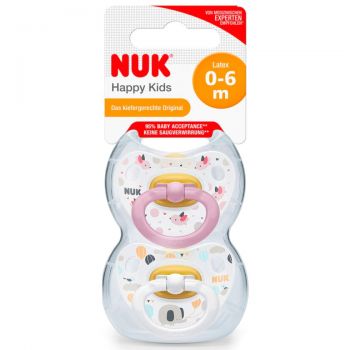 Set 2 suzete Nuk Happy Kids Latex M1 0-6 luni  Roz