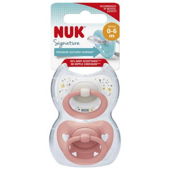 Set 2 suzete Nuk Signature Silicon M1 0-6 luni Roz