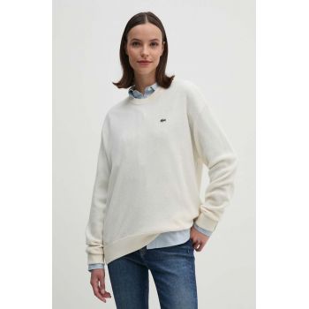 Lacoste pulover de lână femei, culoarea bej