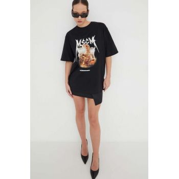 MSGM tricou din bumbac femei, culoarea negru 3641MDM127.247002