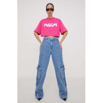 MSGM tricou din bumbac femei, culoarea roz 3641MDM100.247002