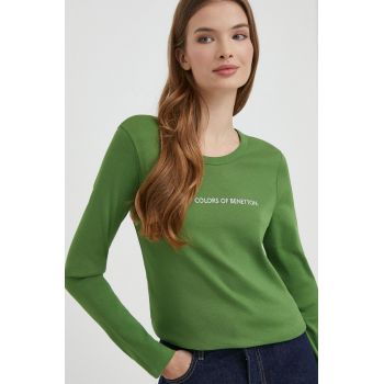 United Colors of Benetton longsleeve din bumbac culoarea verde