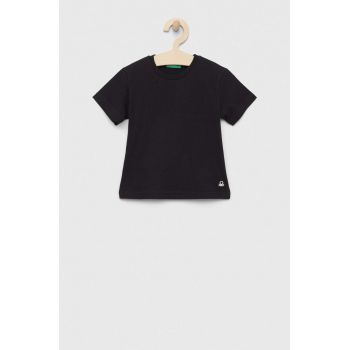 United Colors of Benetton tricou de bumbac pentru copii culoarea negru, neted